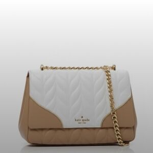 Kate Spade White and Tan Quilted Shoulder Bag